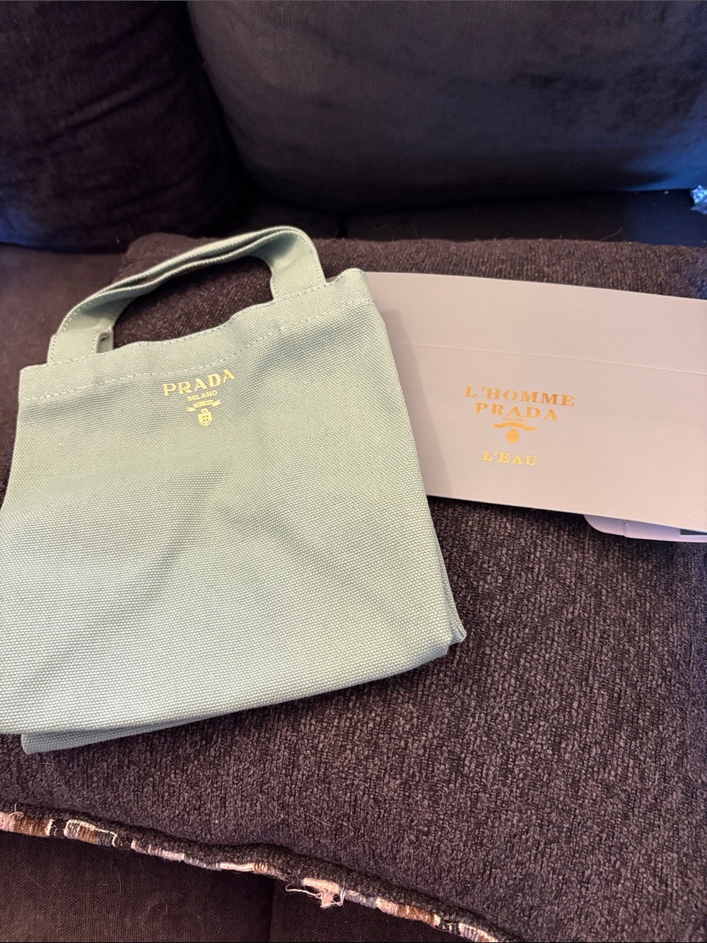 Prada Small Mint Green Canvas Tote with Gold Logo